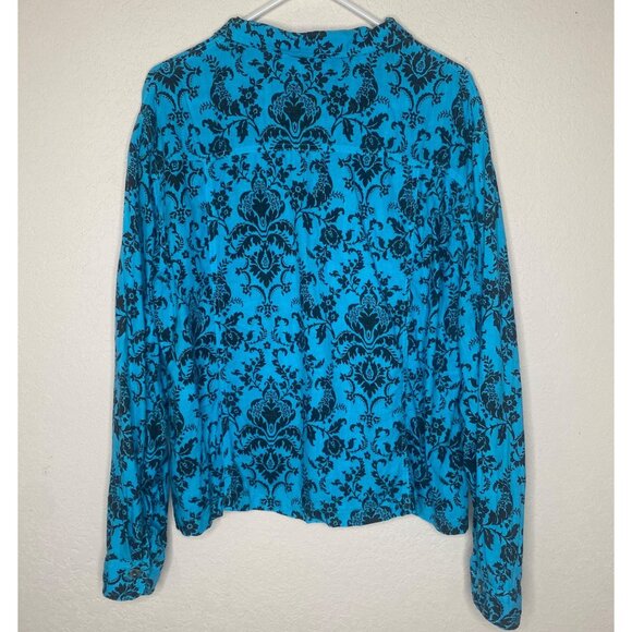 California Threads XL Blue & Black Floral Button-Up 100% Linen Shirt With Long S - Picture 6 of 11